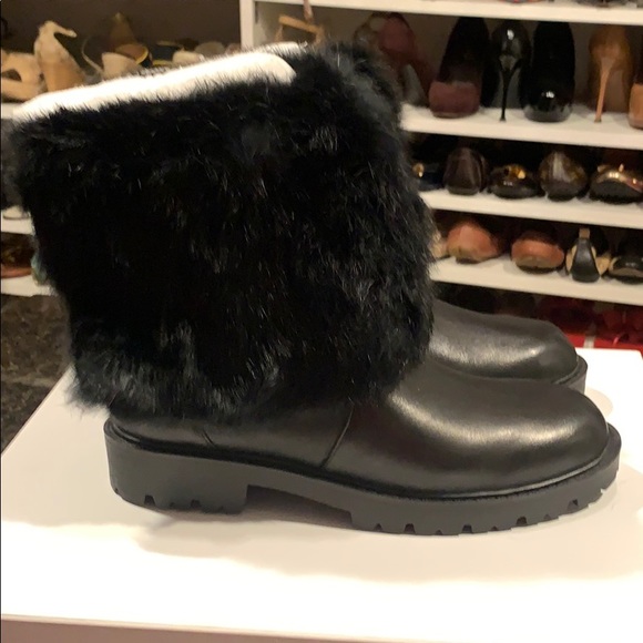 Charles David black leather fur boots size 9M - Picture 5 of 8